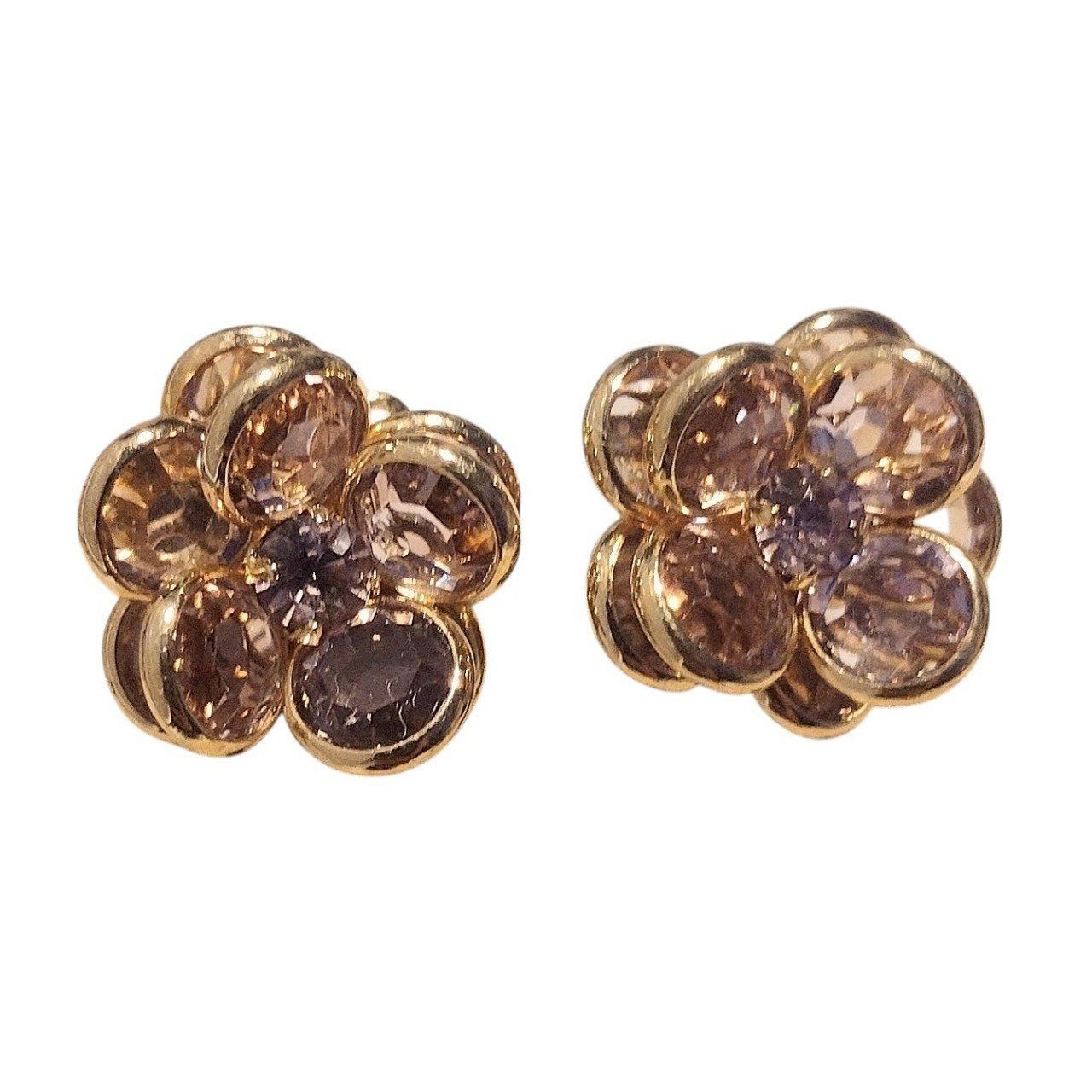 Vintage Pink Crystal Bezel Earrings Gold Plate Cluster Flower